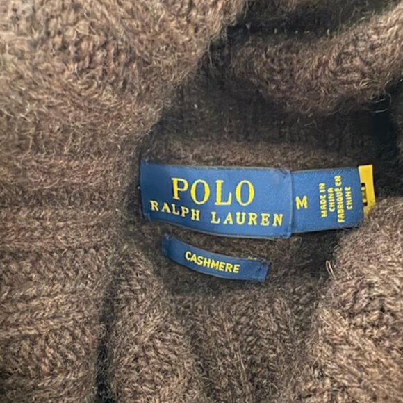POLO Ralph Lauren 100% Cable-knit Cashmere Chocolate Brown Turtleneck - Picture 4 of 9